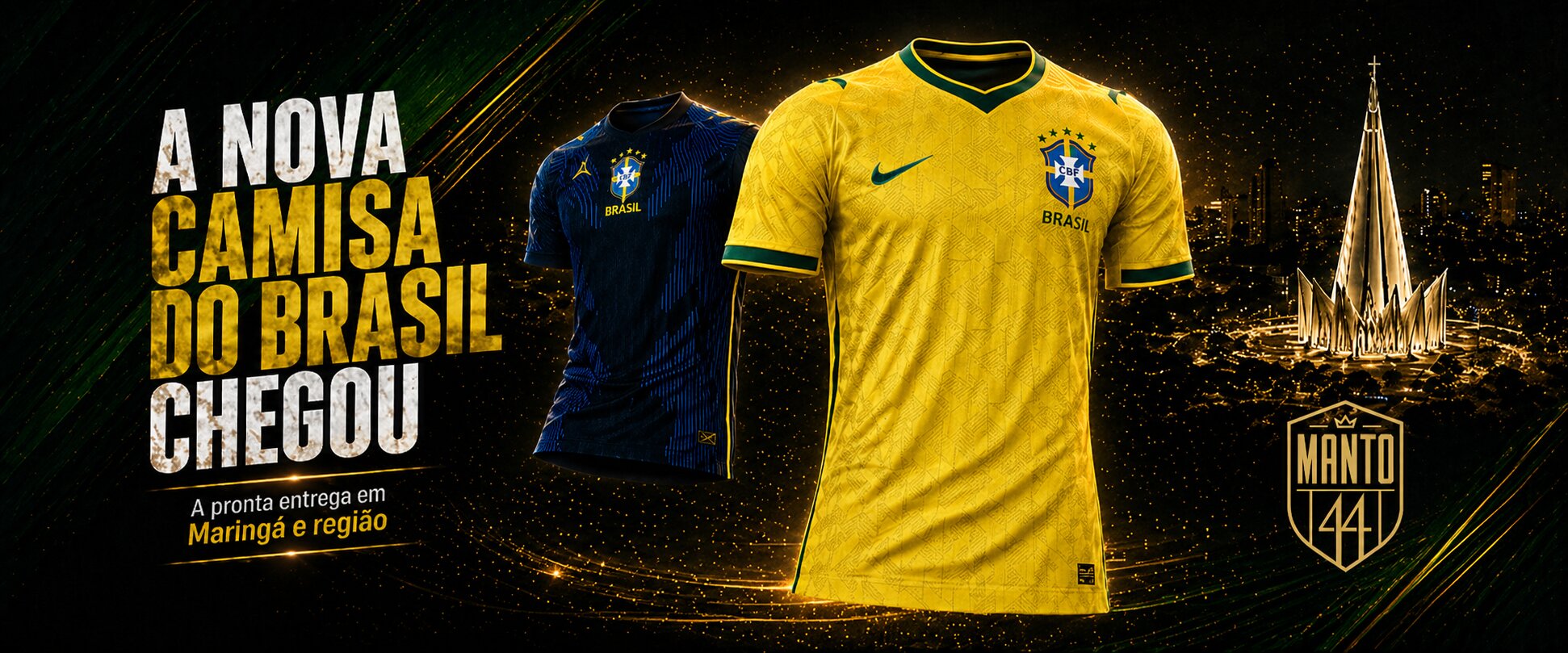 Camisa tailandesa Seleção Brasileira 2026 amarela e azul à pronta entrega em Maringá — MANTO 44
